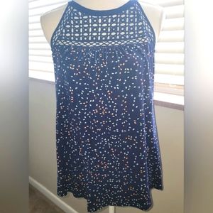 Daniel Rainn Rauly Crochet Neckline Knit Top Navy Size Medium